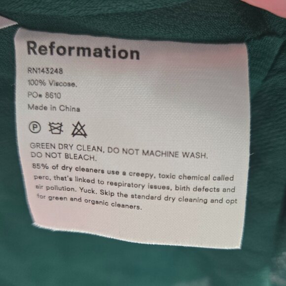 Reformation Green White Flowers Back Zipper Ruching Mini Dress Size 2 - Picture 14 of 15